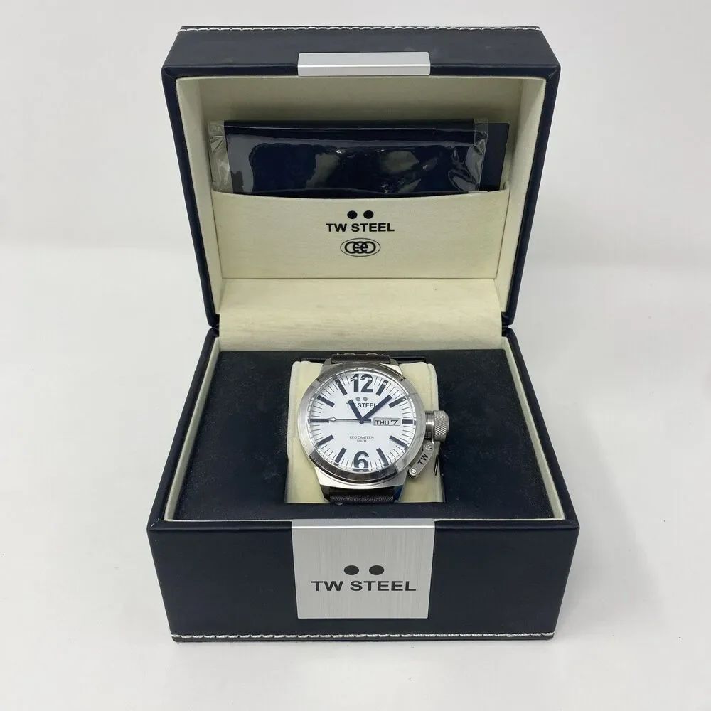 NEW TW Steel CEO Canteen 45mm Watch CE1005 Brown Leather White Dial Quartz - Picture 6 of 13